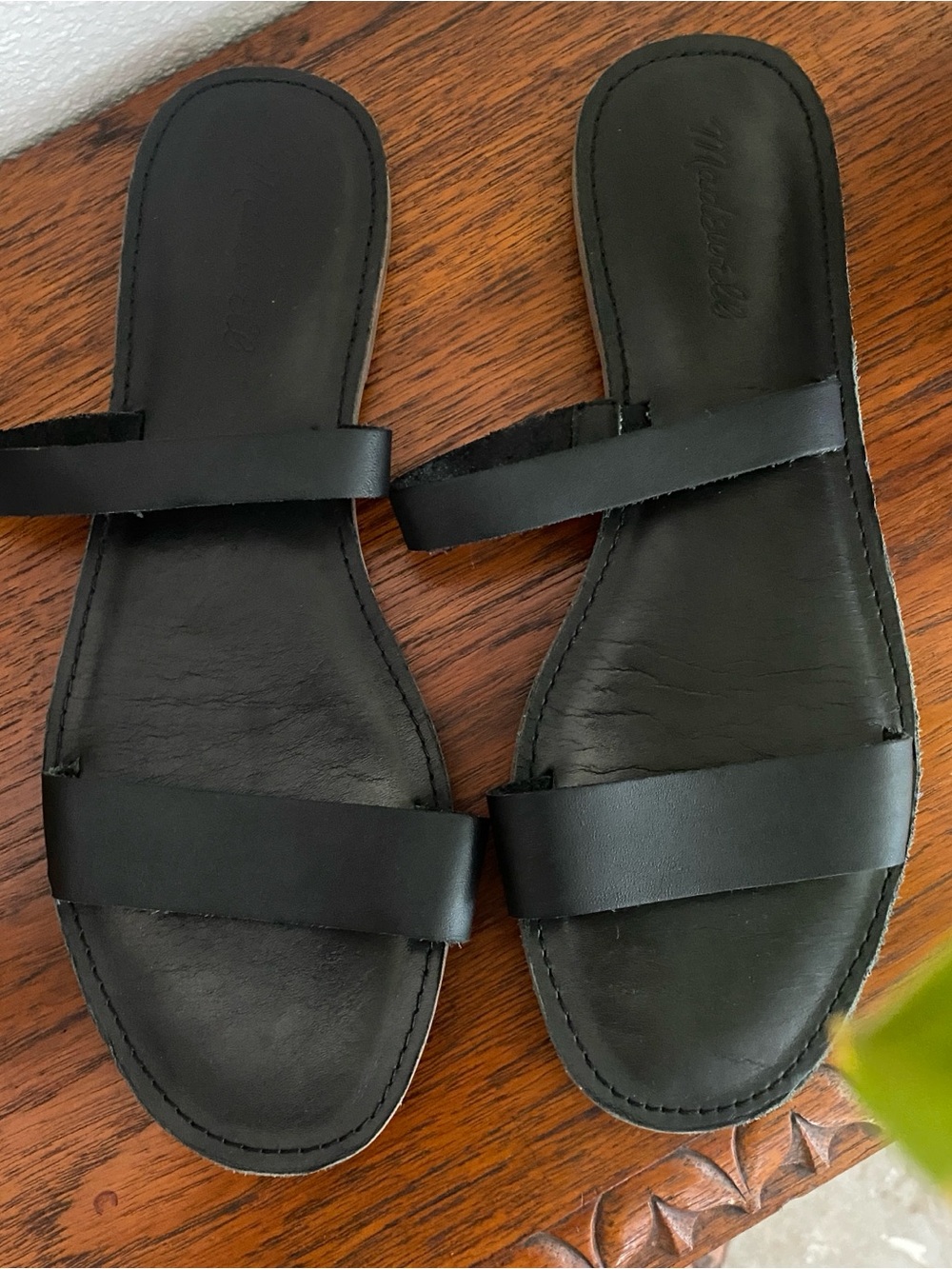 Madewell Black Leather Slide Sandal Size 9 Double Strap Minimalist comfort